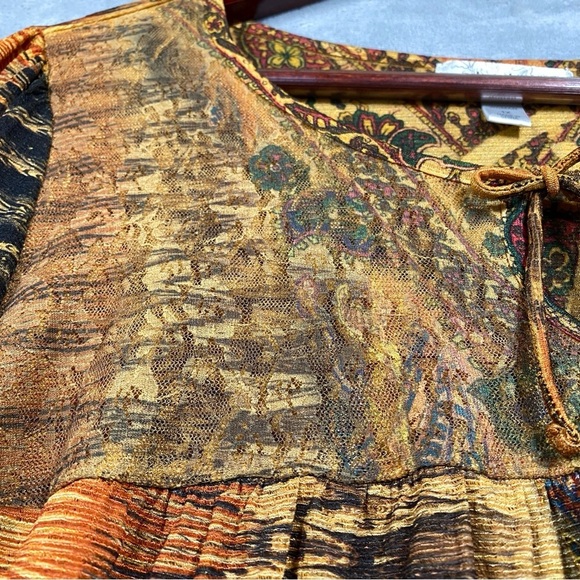 Dressbarn Boho Peasant Puff Sleeve Blouse Keyhole Aztec Southwestern Print Lace - Picture 5 of 13